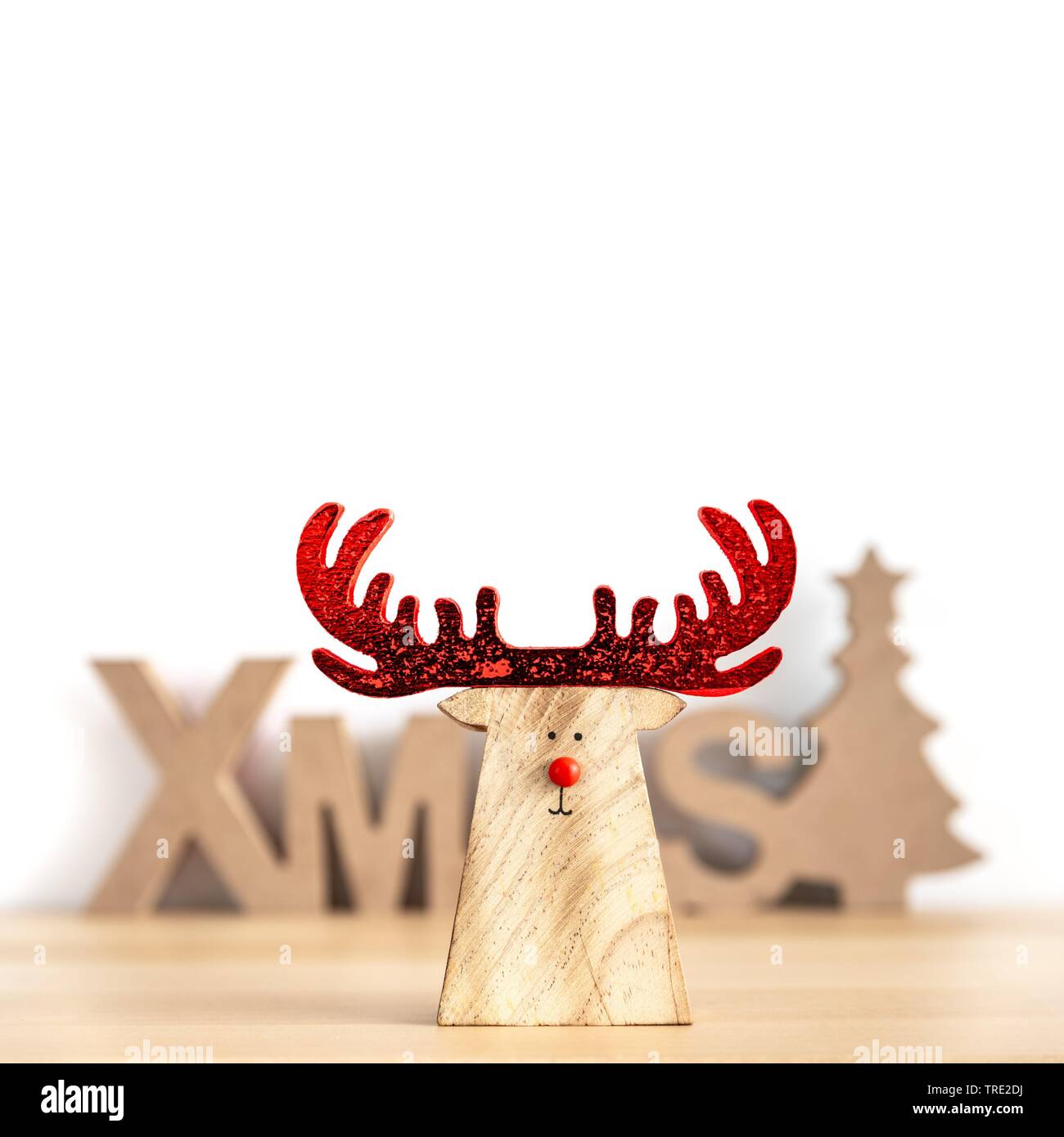 Christmas decoration with Rudolph and letters Xmas Stock Photo
