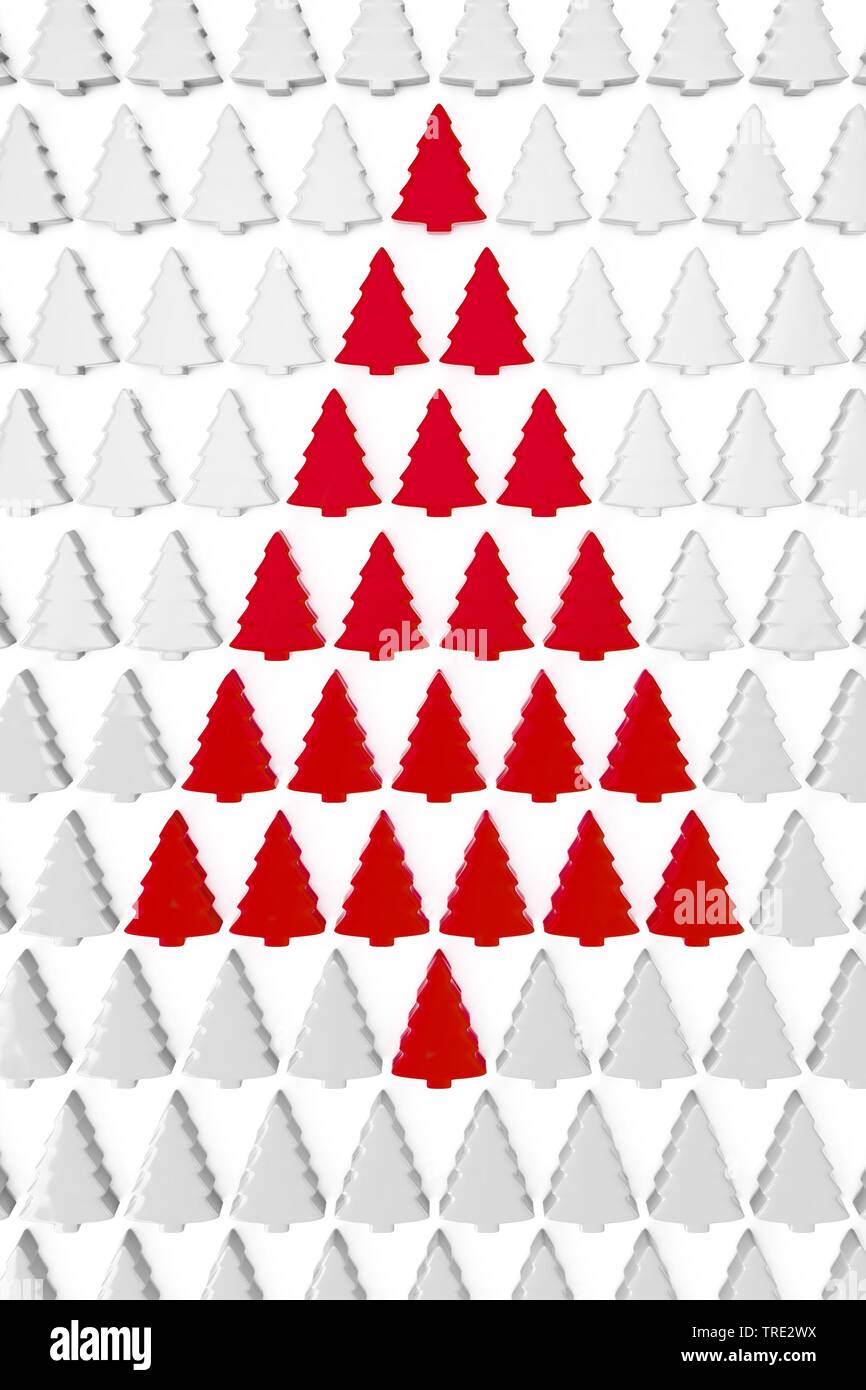 decoration of some Christmas trees building a red tree 3d illustration ...