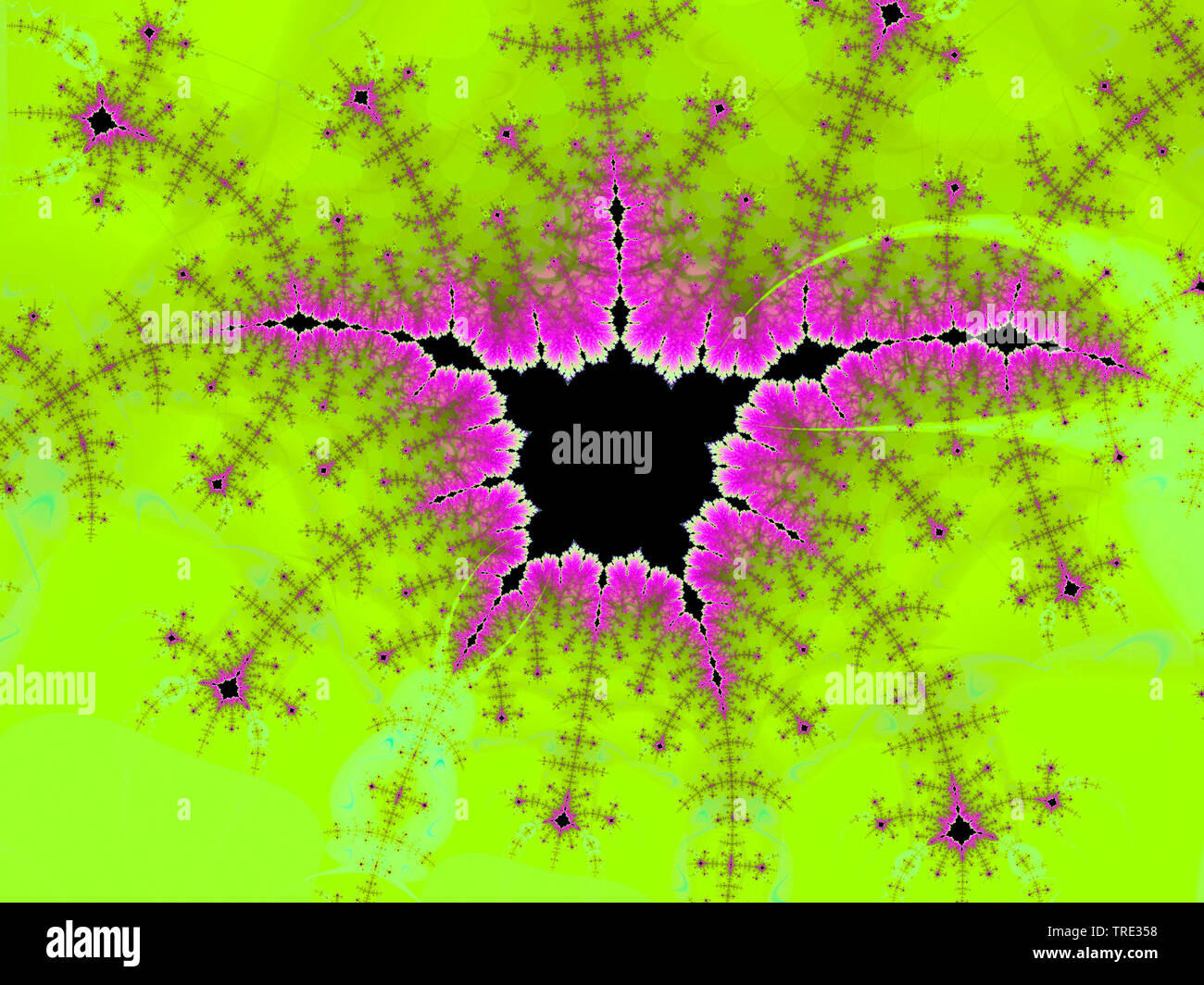 3D computer graphic, computer generated fractal image (Mandelbrot) in purpur and green Stock Photo