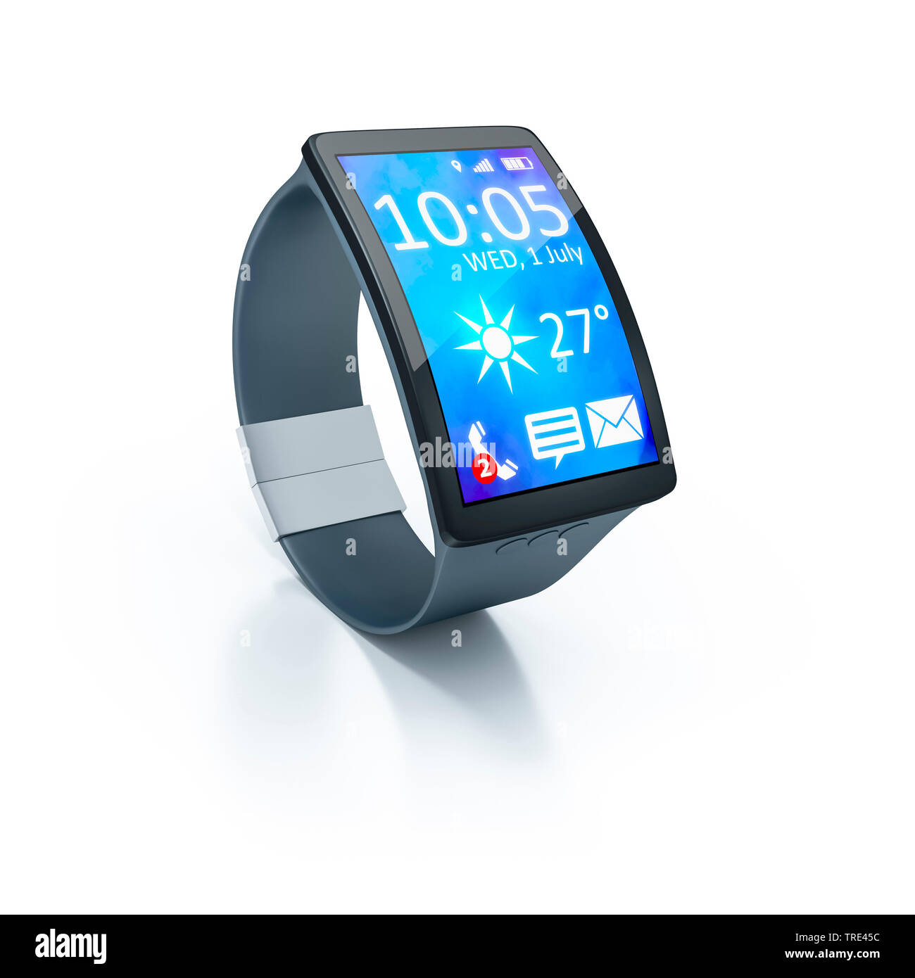 Smartwatch with activated screen against white background Stock Photo