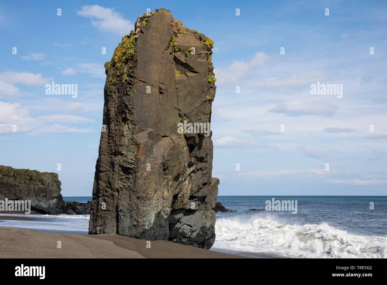 at the black beach near Laekjavik in the eastern part of Iceland, Iceland Stock Photo