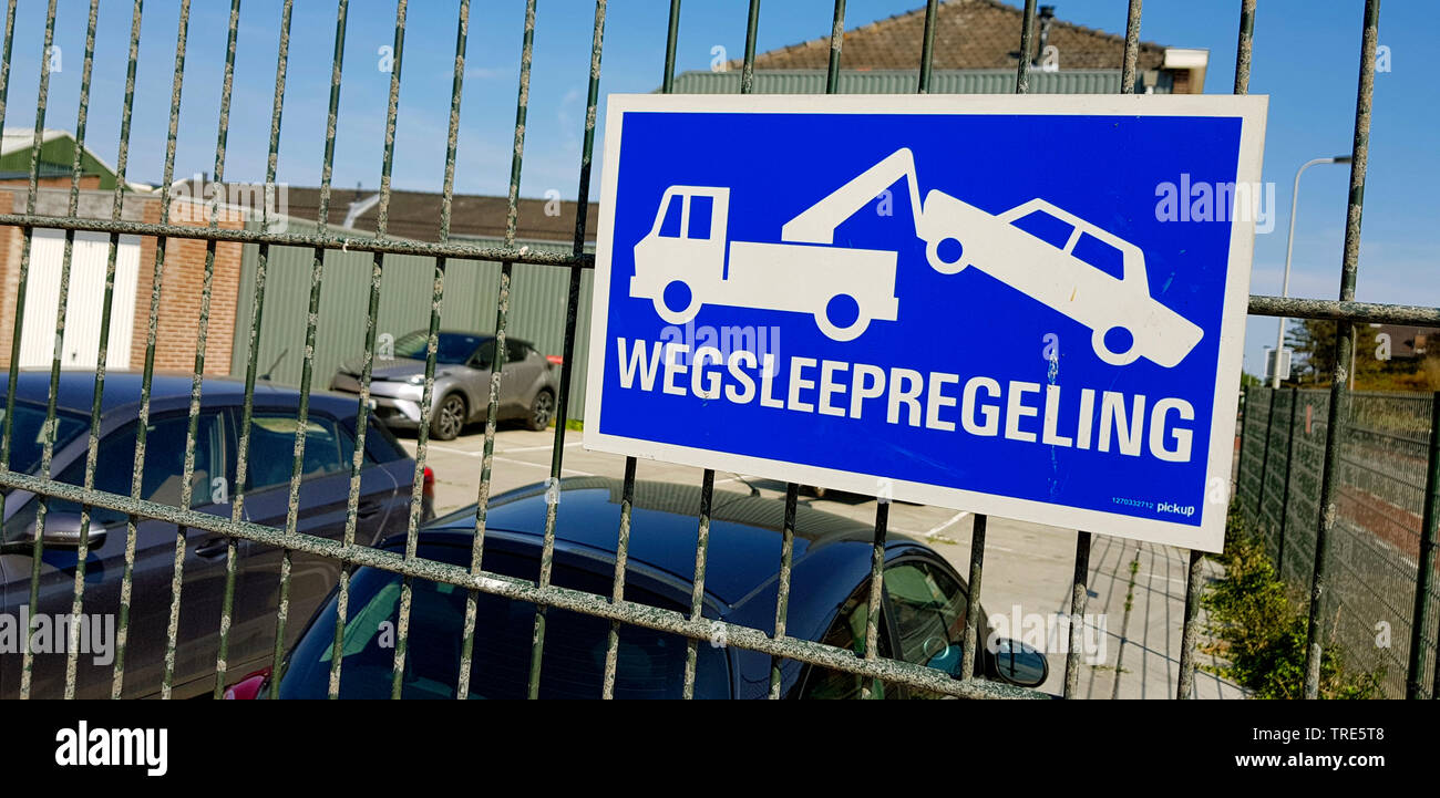warn sign Wegschleepregeling, towed, Netherlands Stock Photo