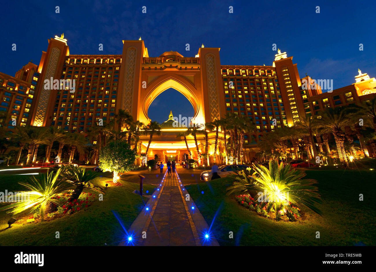 Atlantis the Palm Hotel in the evening, United Arab Emirates, Dubai Stock Photo