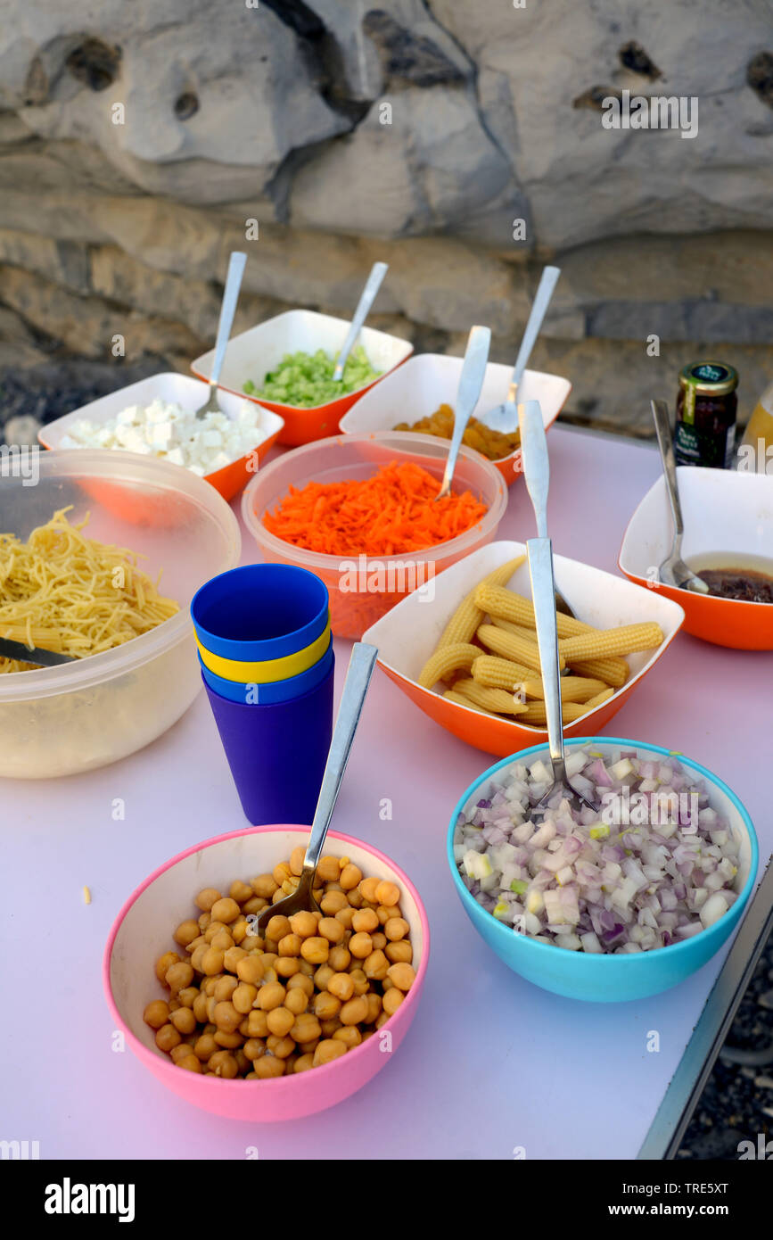 picnic table, Oman, Khasab Stock Photo