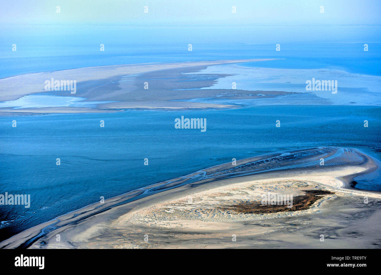 aerial view of sand banks at ebb tide, Germany, Schleswig-Holstein, Schleswig-Holstein Wadden Sea National Park, Norderoogsand Stock Photo