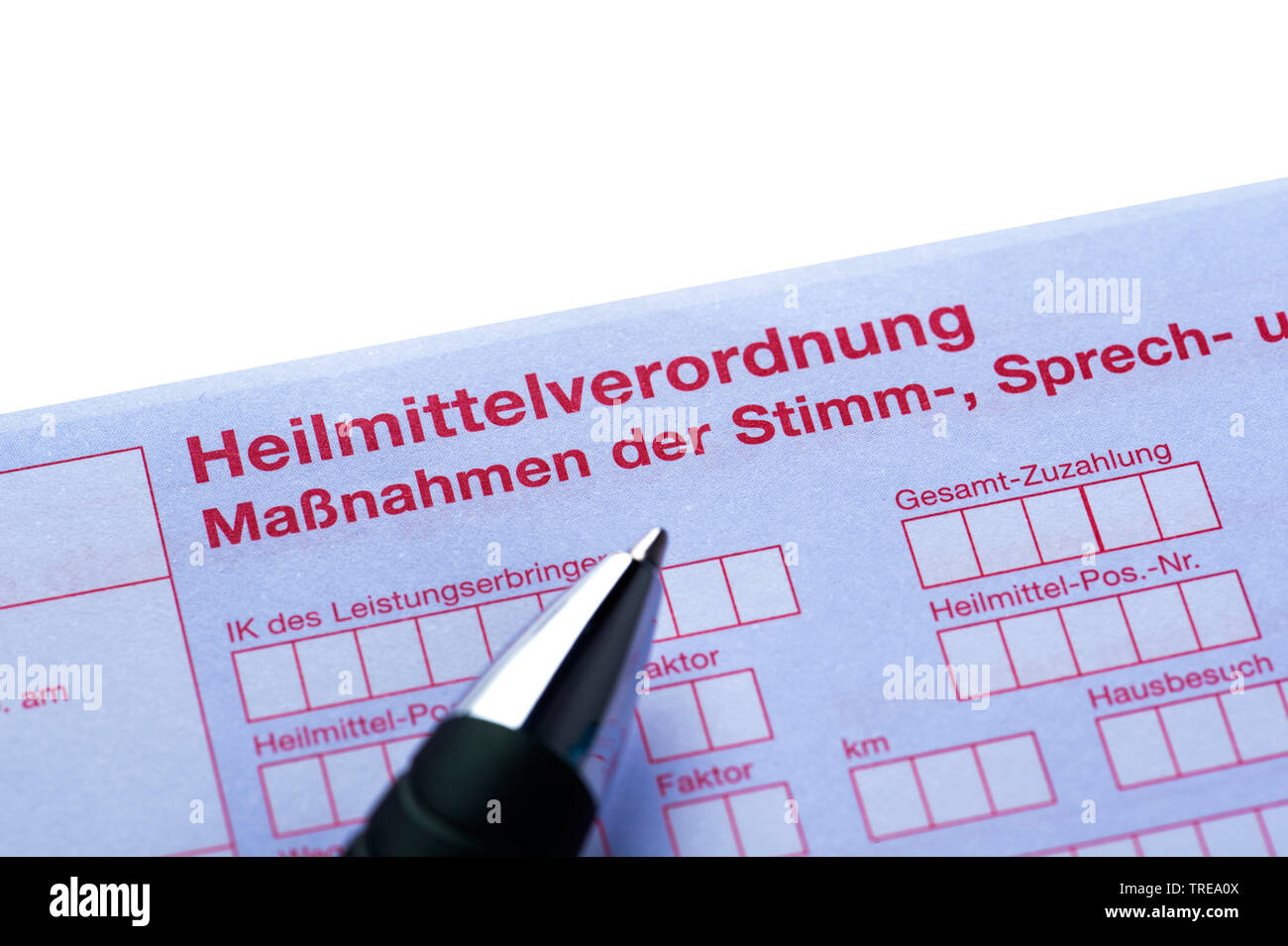 Close up of a prescription for medical treatment (German) Stock Photo