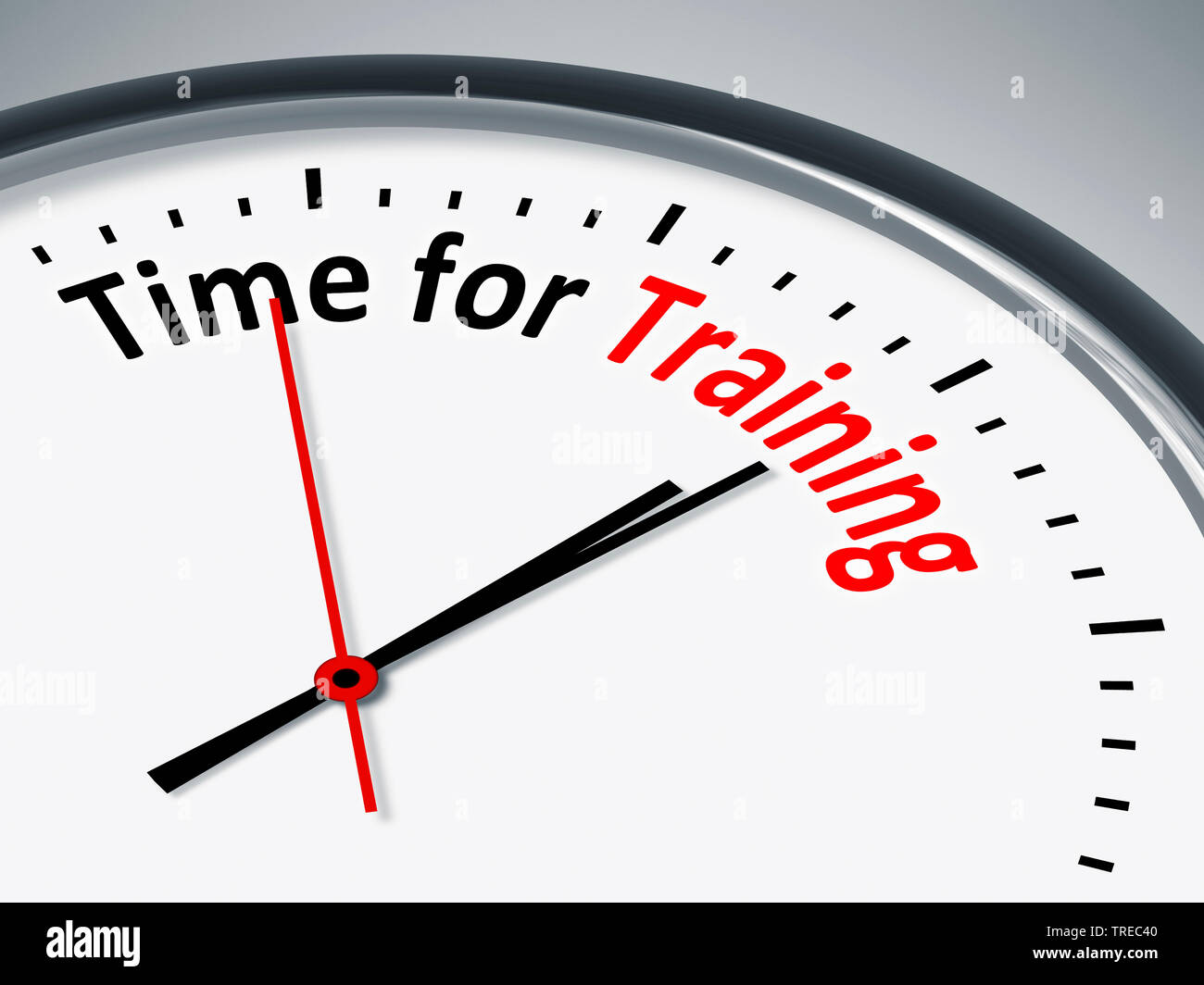 3D computer graphic, clock lettering TIME FOR TRAINING Stock Photo