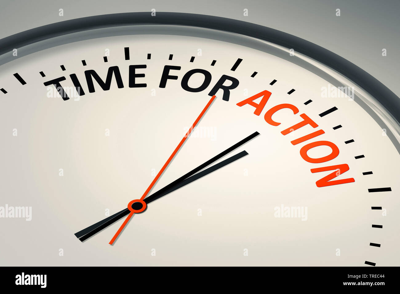 3D computer graphic, clock lettering TIME FOR ACTION Stock Photo