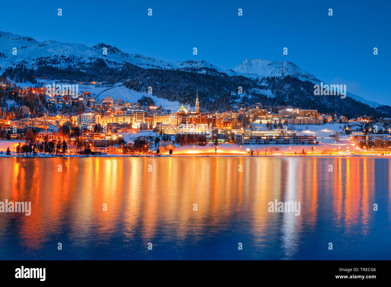 St. Moritz and Lake St. Moritz, Switzerland, Grisons, Oberengadin Stock Photo