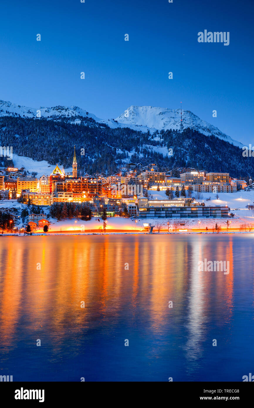 St. Moritz and Lake St. Moritz, Switzerland, Grisons, Oberengadin Stock Photo