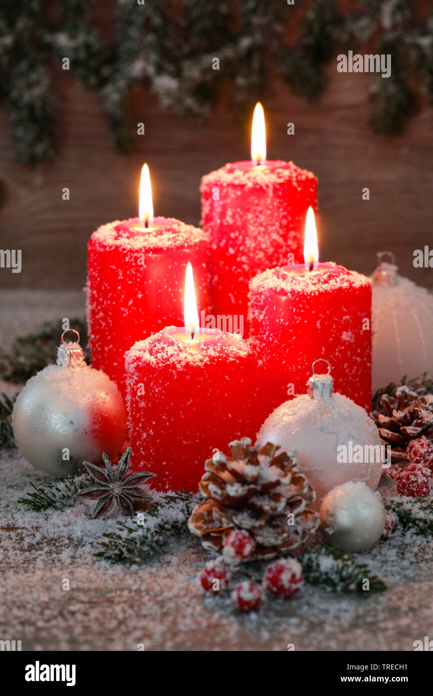 christmas decoration with red candles, Switzerland Stock Photo