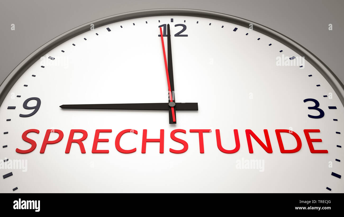 3D computer graphic, clock lettering SPRECHSTUNDE (surgery) Stock Photo