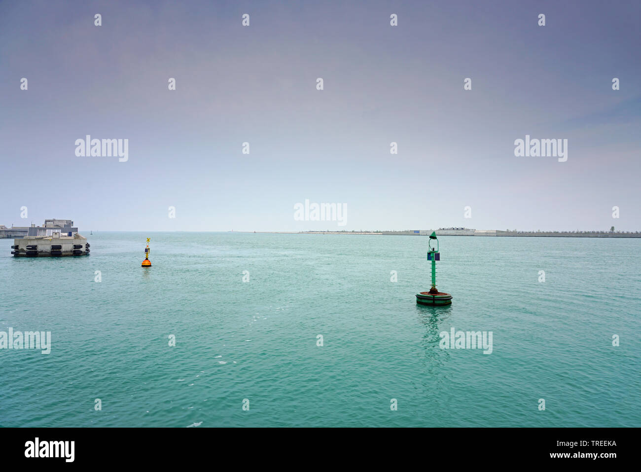 VENICE, ITALY -10 APR 2019- View of the MOSE (MOdulo Sperimentale Elettromeccanico, Experimental Electromechanical Module) infrastructure project in t Stock Photo