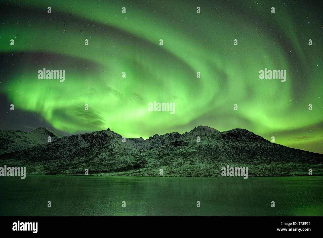 Northern Lights over the Norwegian Mountains, Norway Stock Photo