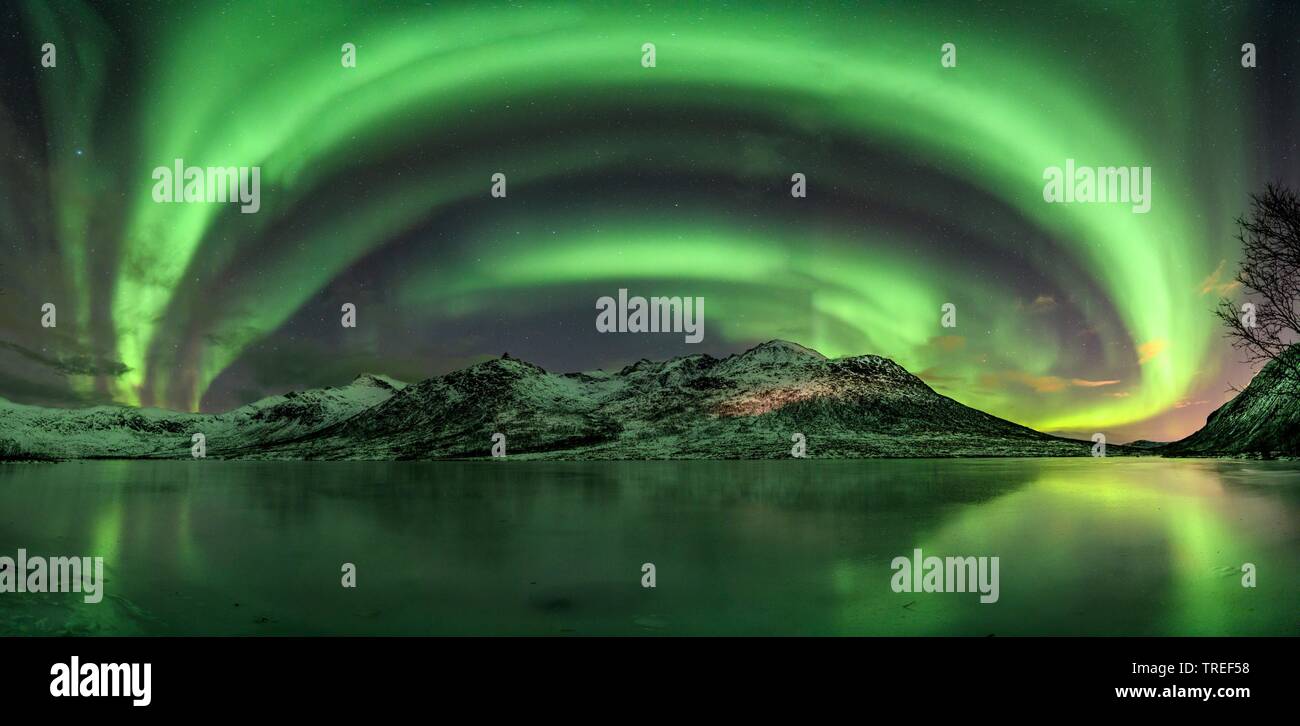 Northern Lights over the Norwegian Mountains, Norway Stock Photo