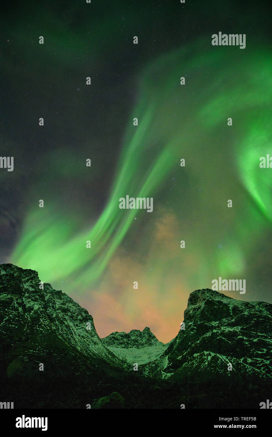 Northern Lights over the Norwegian Mountains, Norway Stock Photo