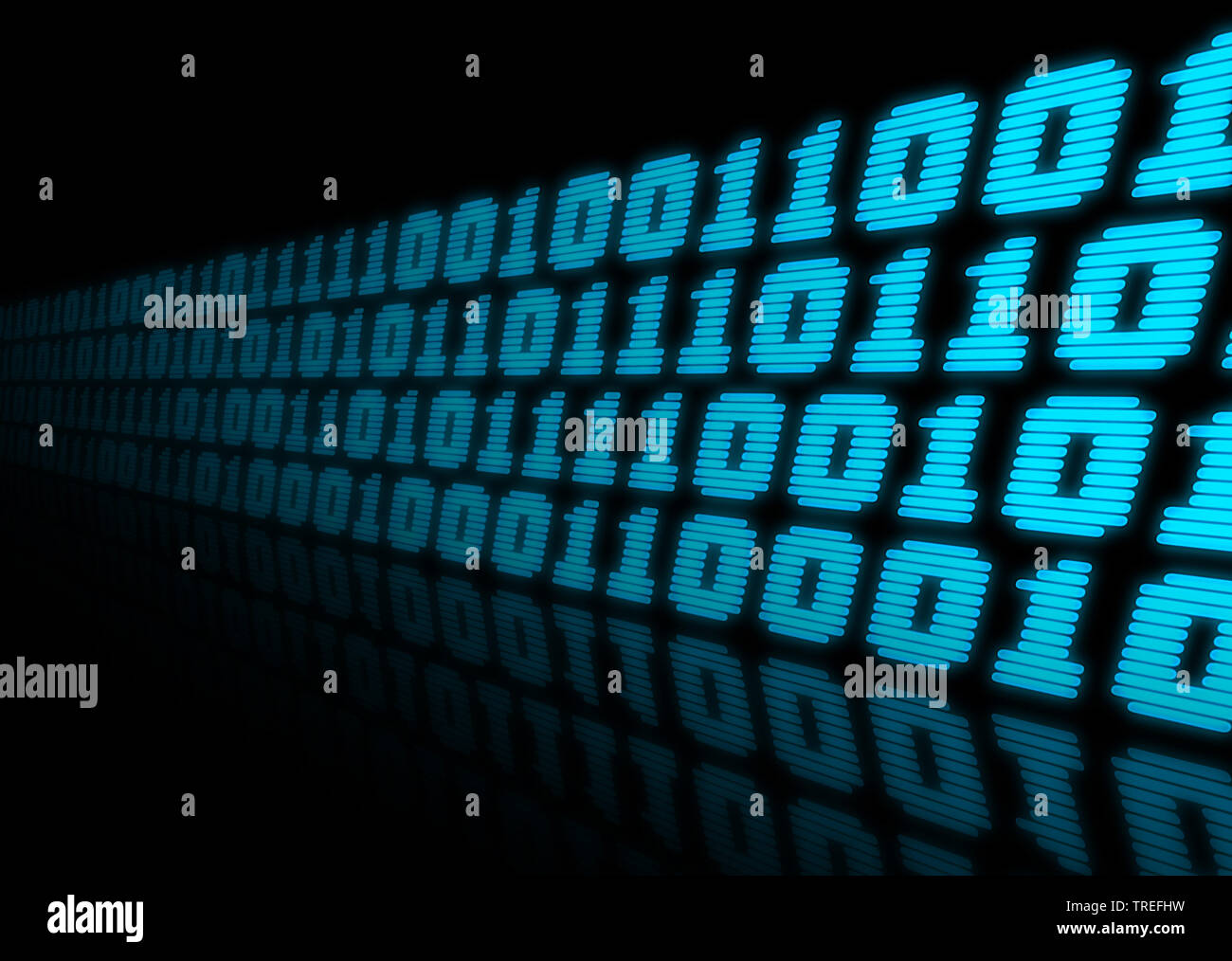 3D computer graphic, blue binary code against black background Stock Photo