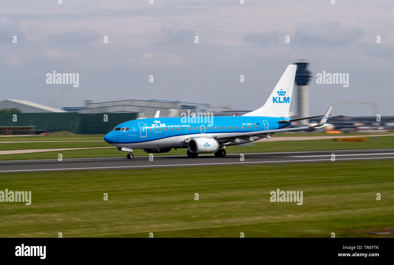 Boeing 737-7K2, PH-BGF, KLM, Royal Dutch Airlines, heading for take off at Manchester Airport Stock Photo