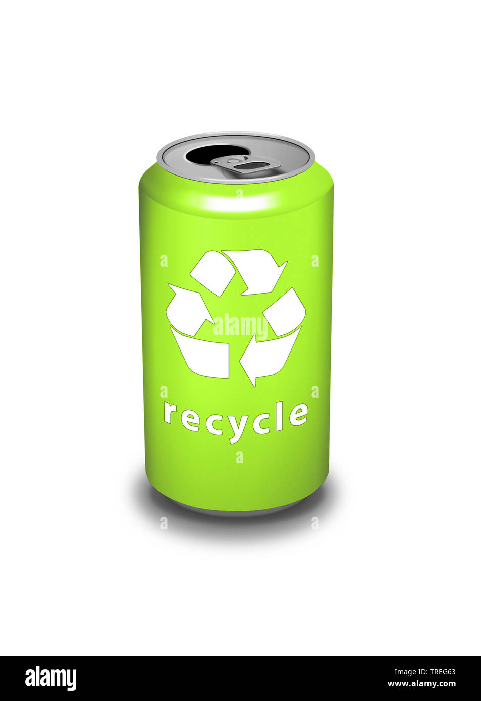 3D computer graphic, one-way drinks container in green with symbol and lettering RECYCLE , Europe, Germany Stock Photo