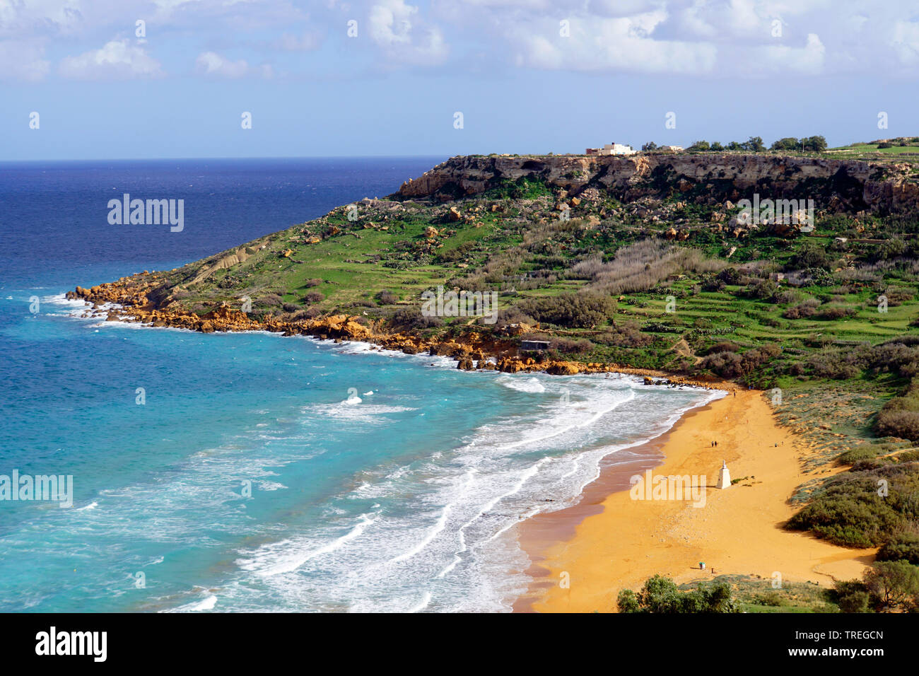 vista from Calypso Cave onto Ramla Bay Beach, Malta, Xaghra Stock Photo