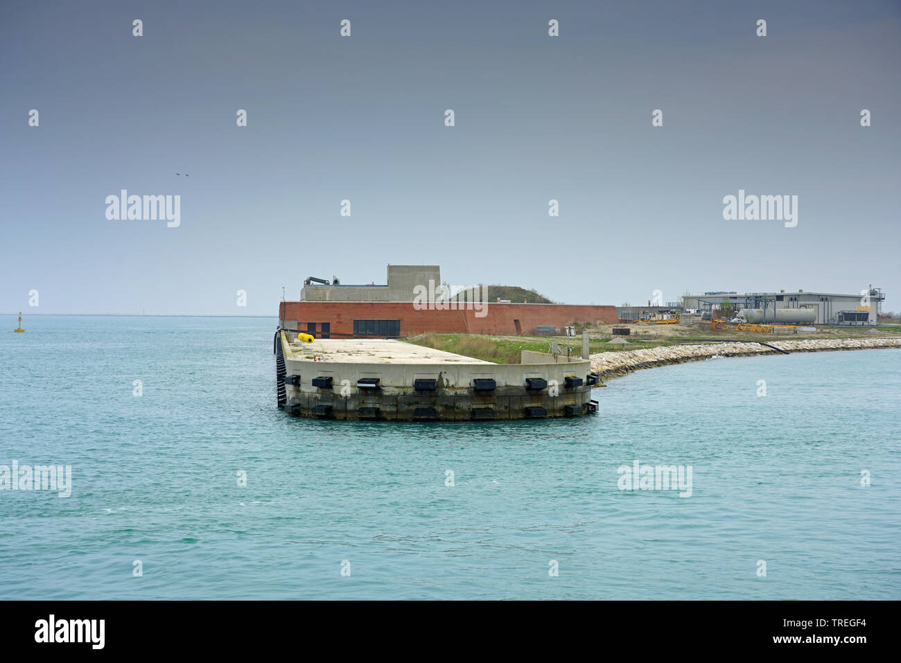 VENICE, ITALY -10 APR 2019- View of the MOSE (MOdulo Sperimentale Elettromeccanico, Experimental Electromechanical Module) infrastructure project in t Stock Photo