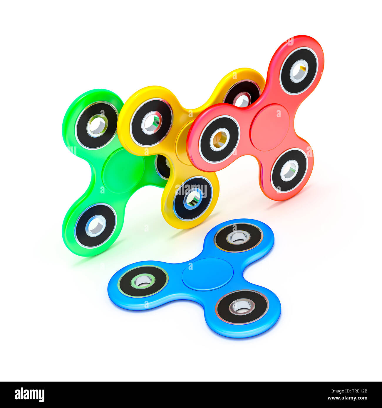 3D computer graphic, four fidget spinner in different colors Stock Photo