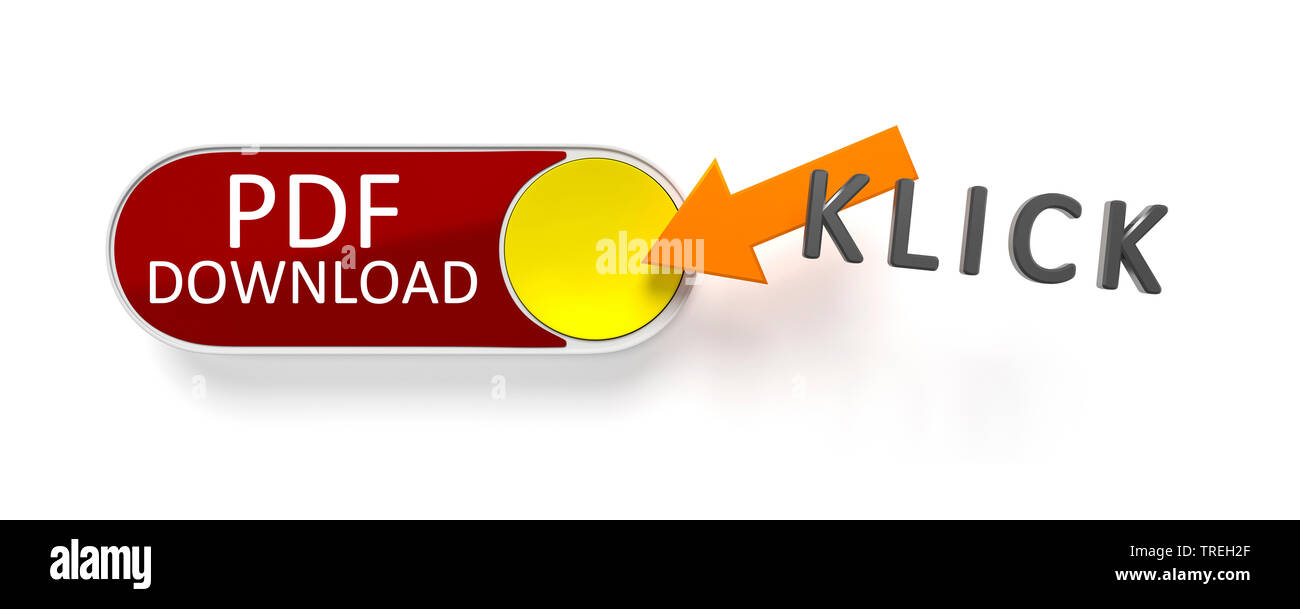 3D computer graphic, symbolic red button lettering PDF DOWNLOAD Stock Photo