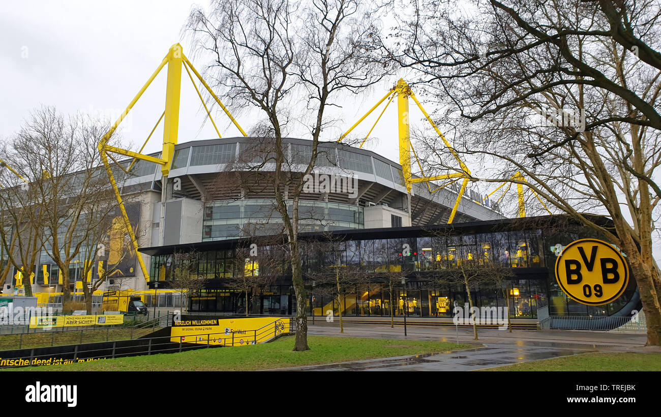 Westfalenstadion, Signal Iduna Park, Germany's largest stadium, Germany, North Rhine-Westphalia, Ruhr Area, Dortmund Stock Photo