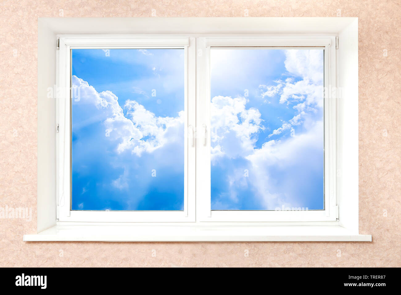 beautiful cloudy sky behind white plastic window Stock Photo Alamy