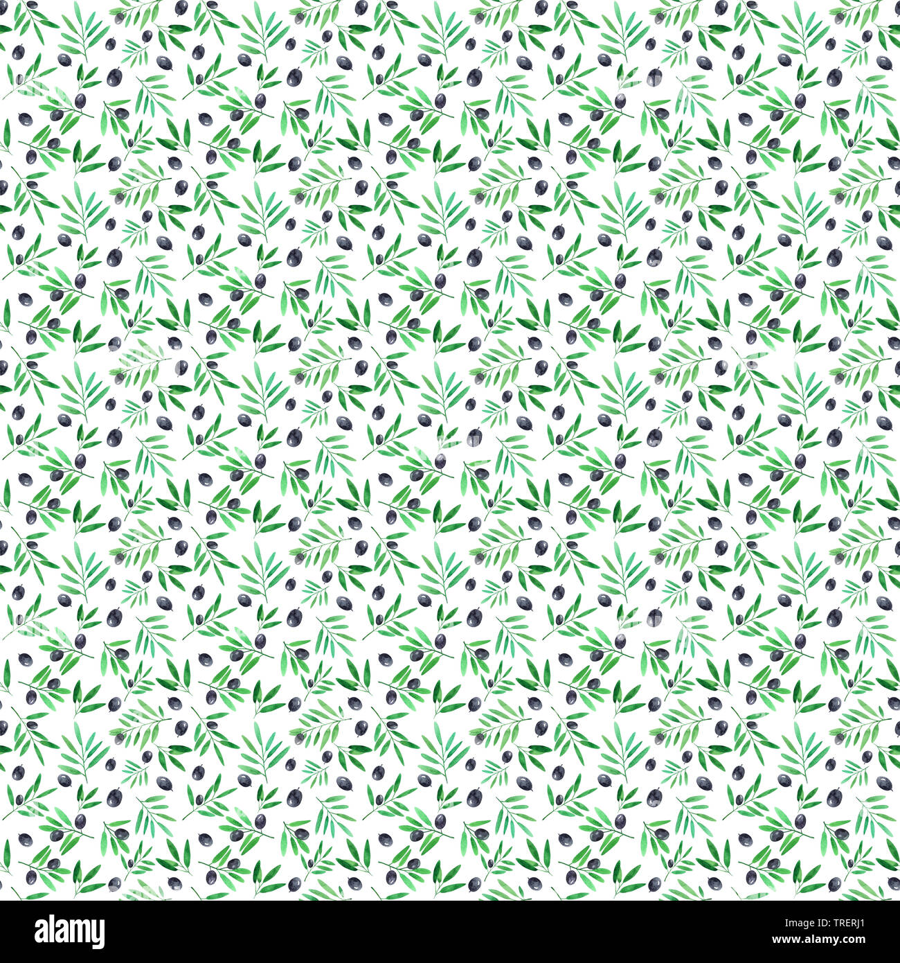 Seamless pattern with watercolor olive branches on white background ...