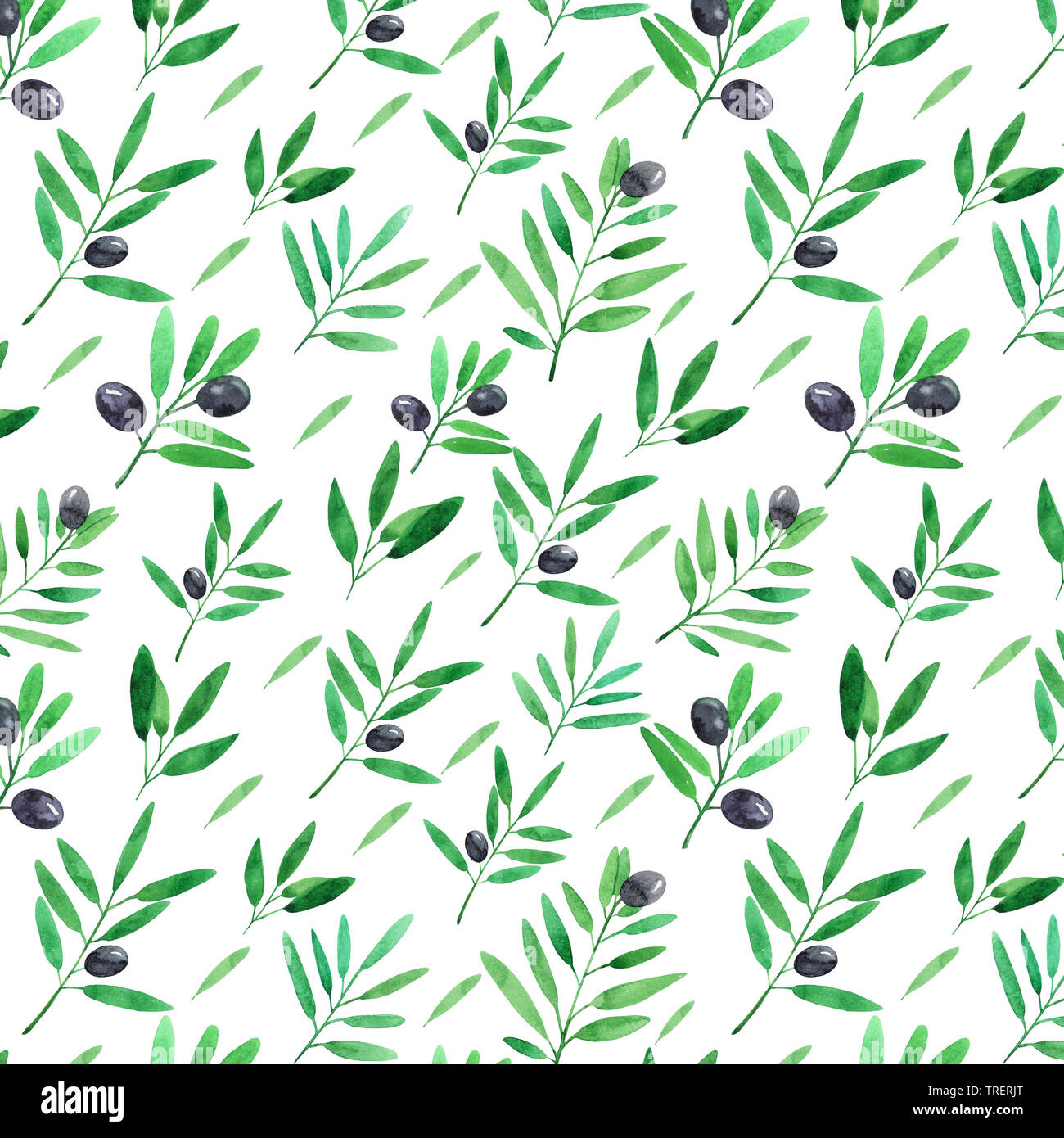 Seamless pattern with watercolor olive branches on white background ...