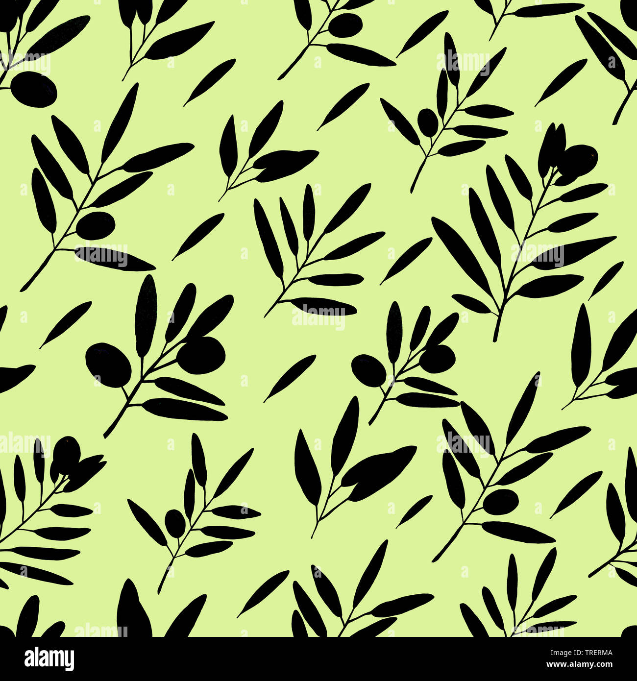 Seamless pattern with watercolor olive branches. Hand drawn ...