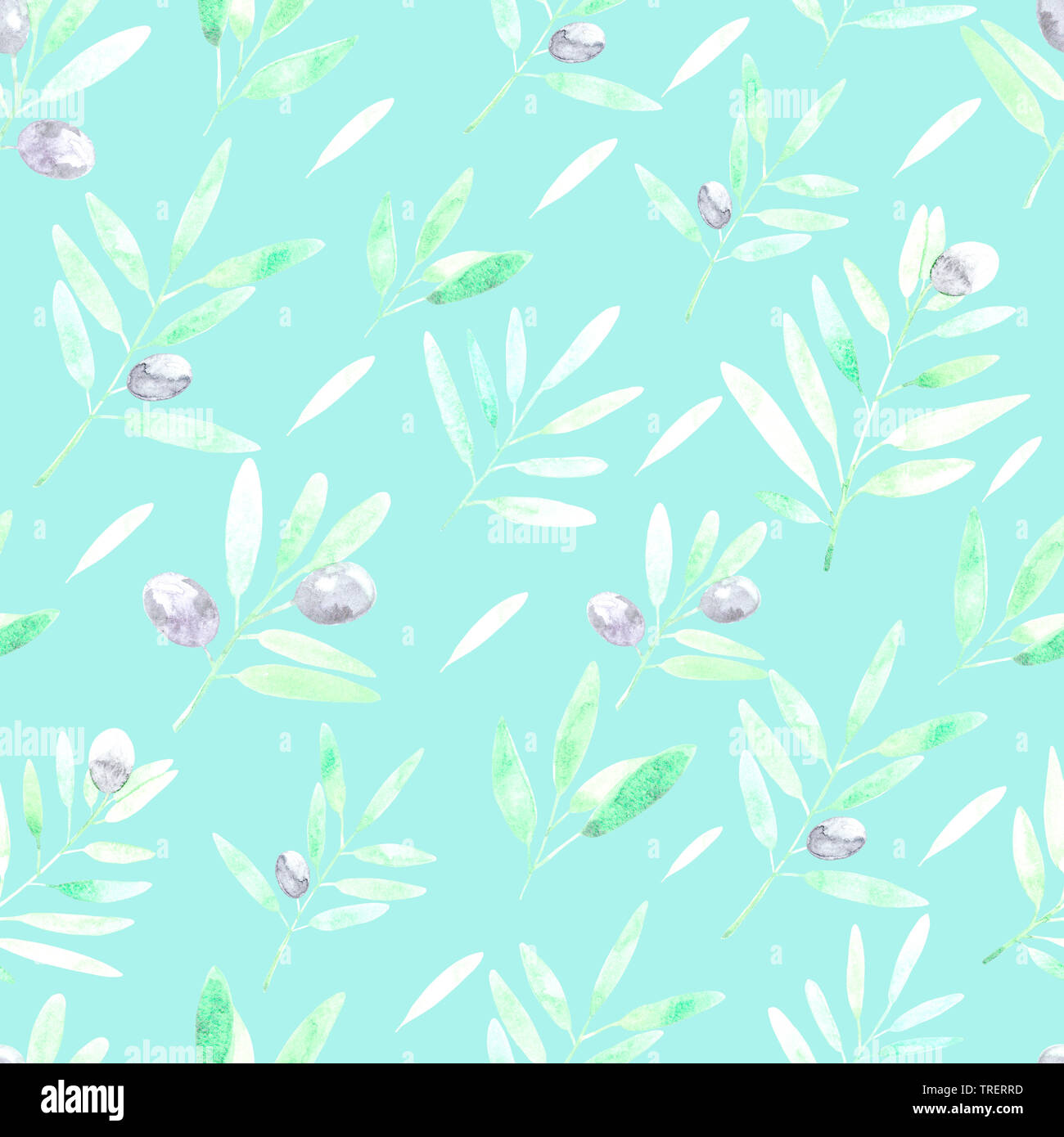 Seamless pattern with watercolor olive branches. Hand drawn ...