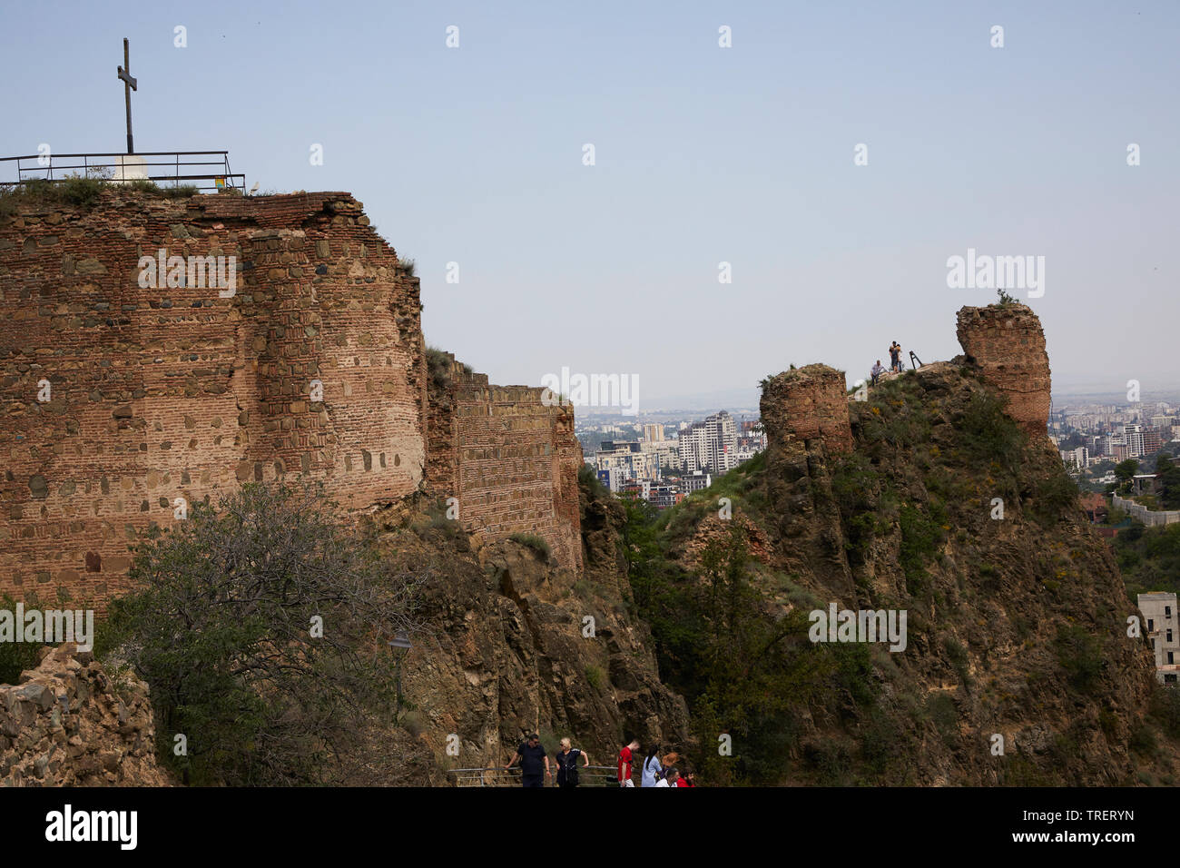 A couple taking a selfie in a ruin in Tblisi Stock Photo