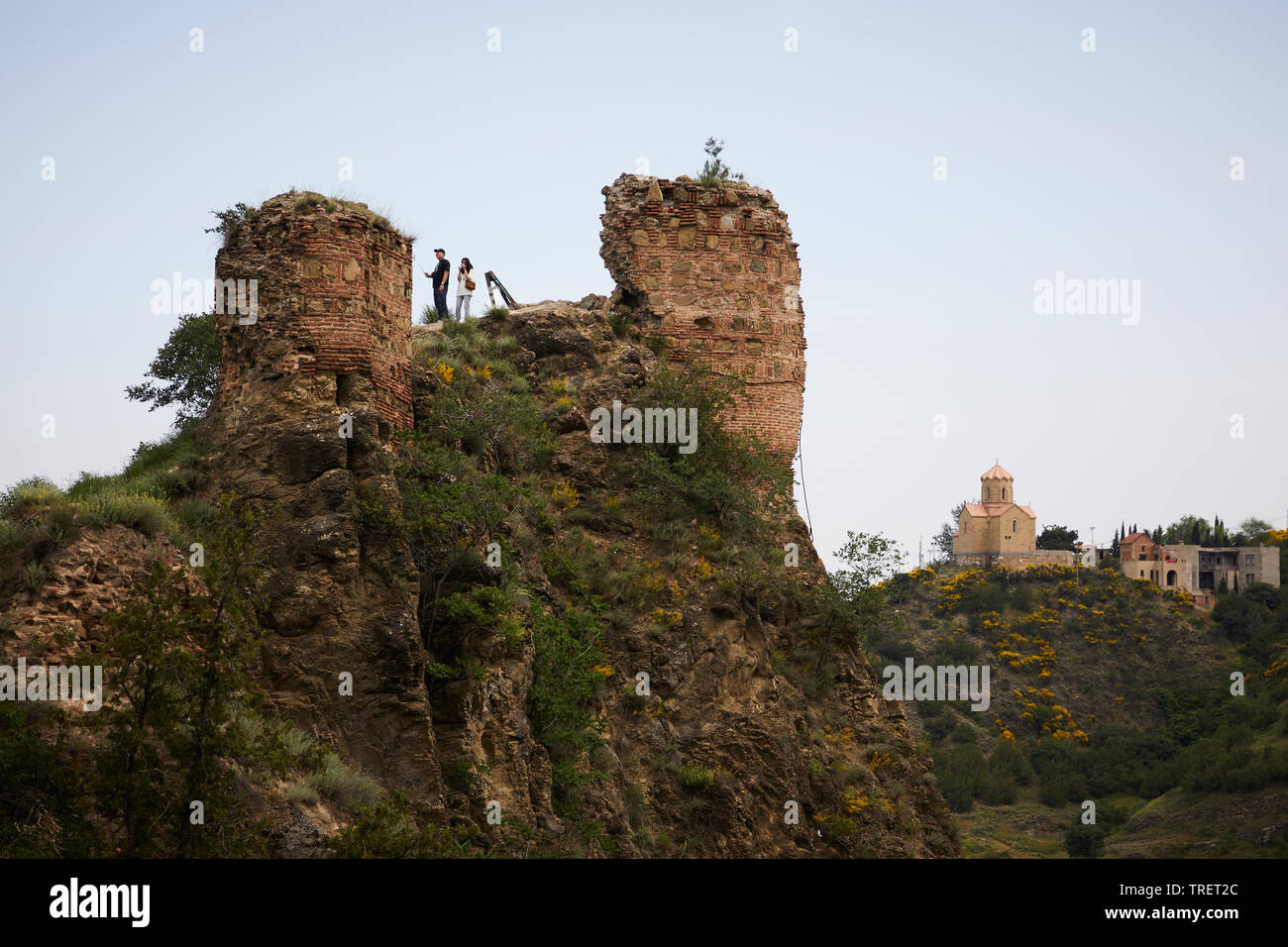 A couple taking a selfie in a church ruin in Tblisi Stock Photo