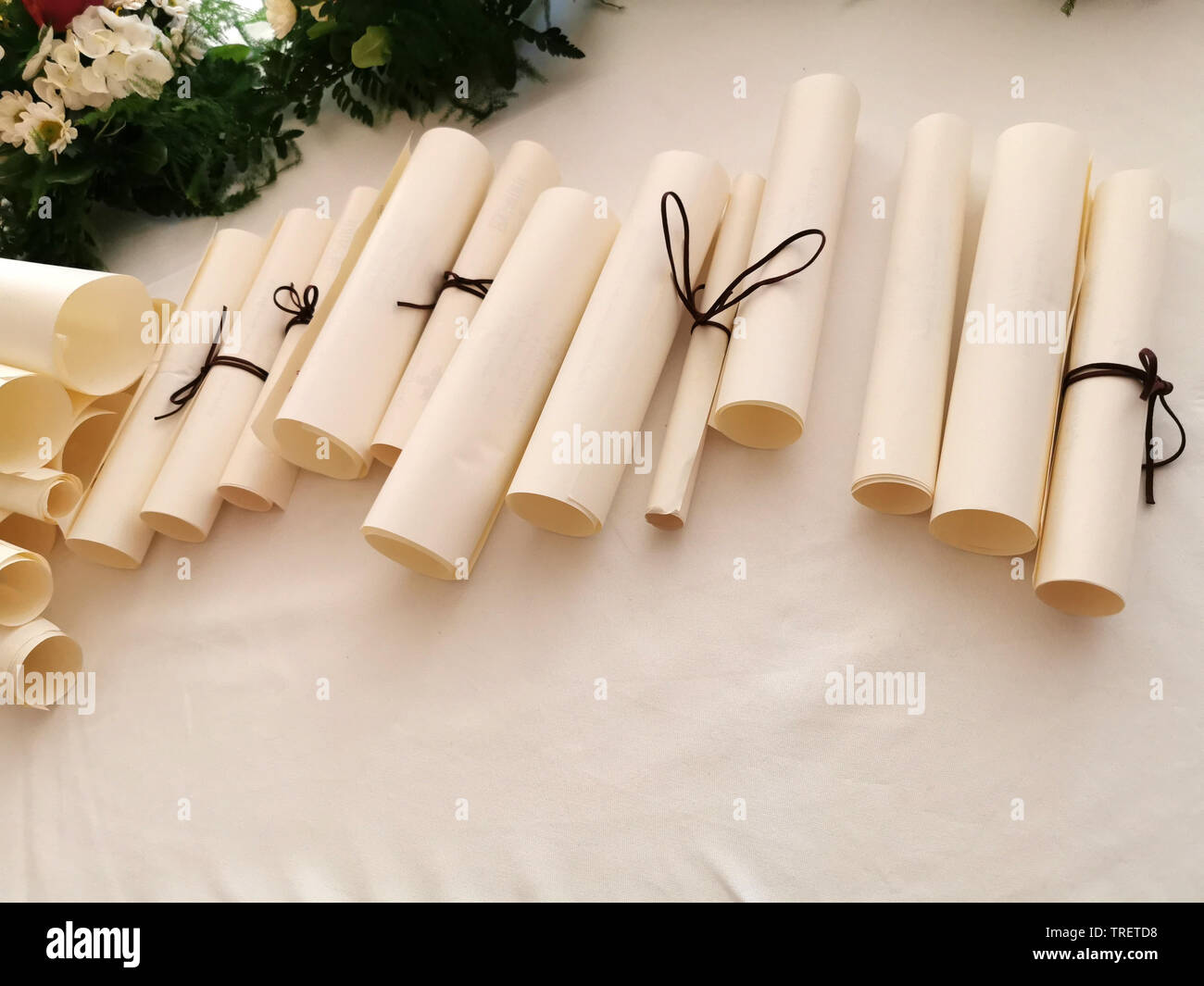 Parchment scroll vellum on a table detail Stock Photo Alamy
