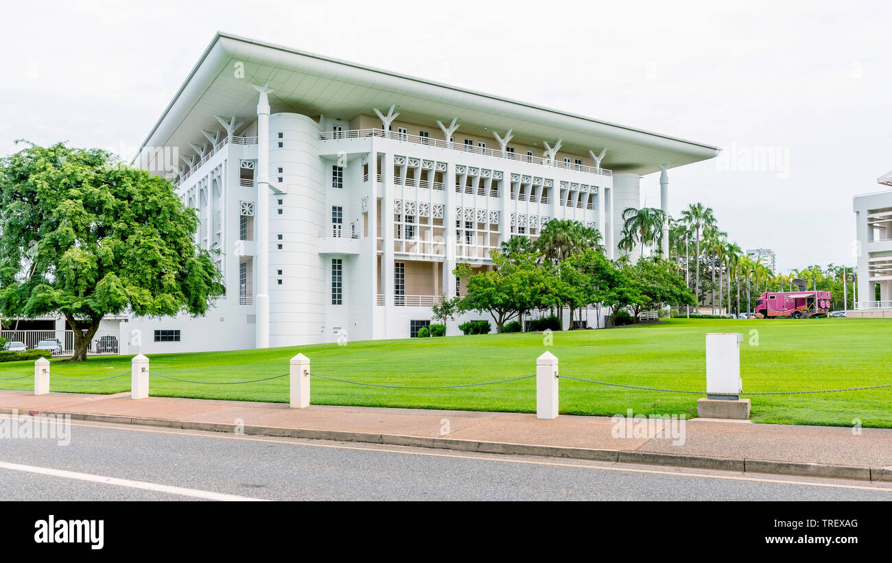 The beautiful Parliament House in the historic center of Darwin, Australia, on a sunny day Stock Photo