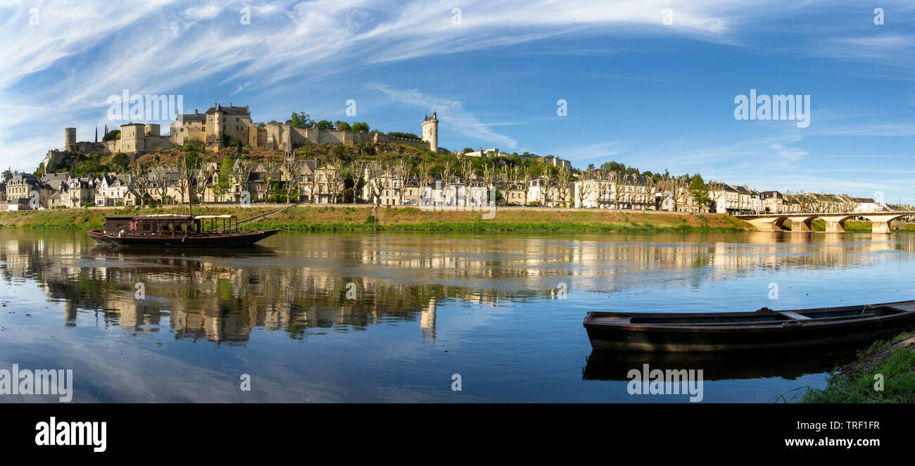 The river Vienne and the Royal Fortress of Chinon, indre et Loire department, Centre Val de loire, France, Europe Stock Photo