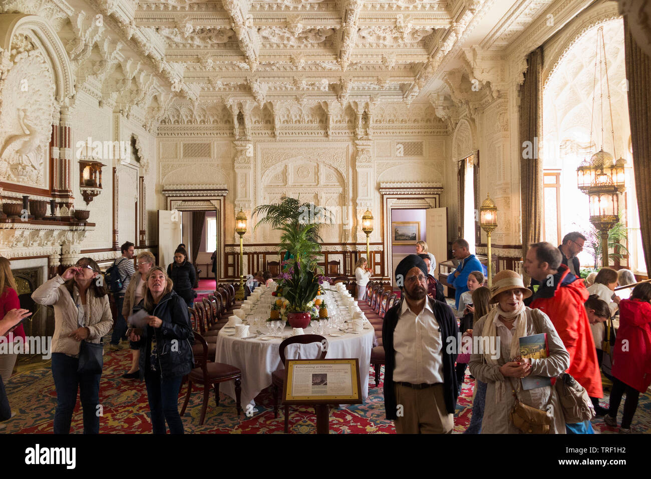 Tourists / visitors inside the Durbar Room at Osborne House on the Isle of Wight. UK. The Durbar Room was built by Queen Victoria after the death of her husband, Prince Albert. (99) Stock Photo