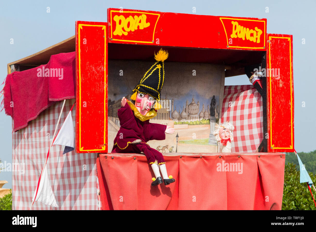Punch and Judy show theatre stage and puppets entertains the
