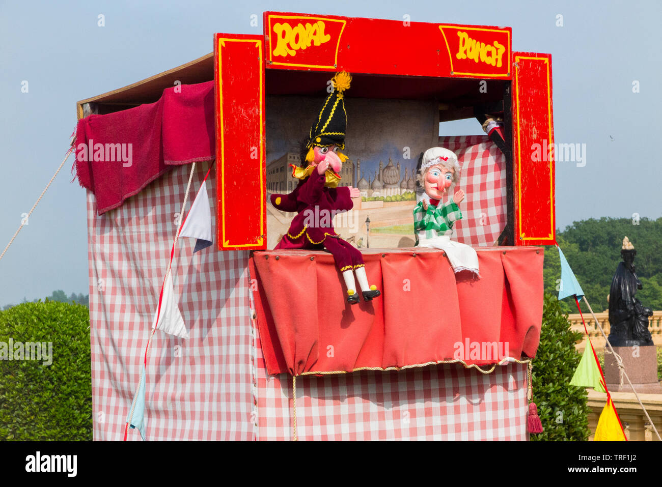 Punch and Judy show theatre stage and puppets entertains the