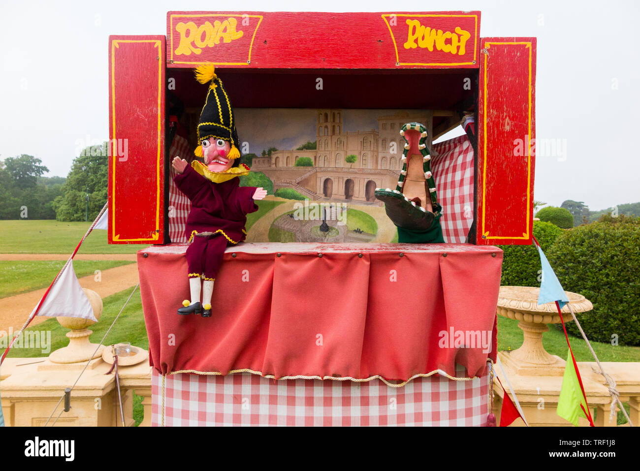 Punch and Judy show theatre stage and puppets entertains the
