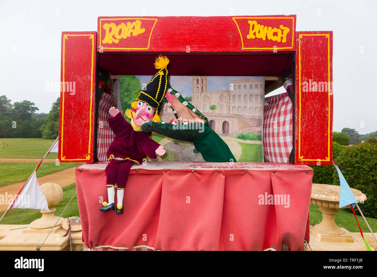 Punch and Judy show theatre stage and puppets entertains the