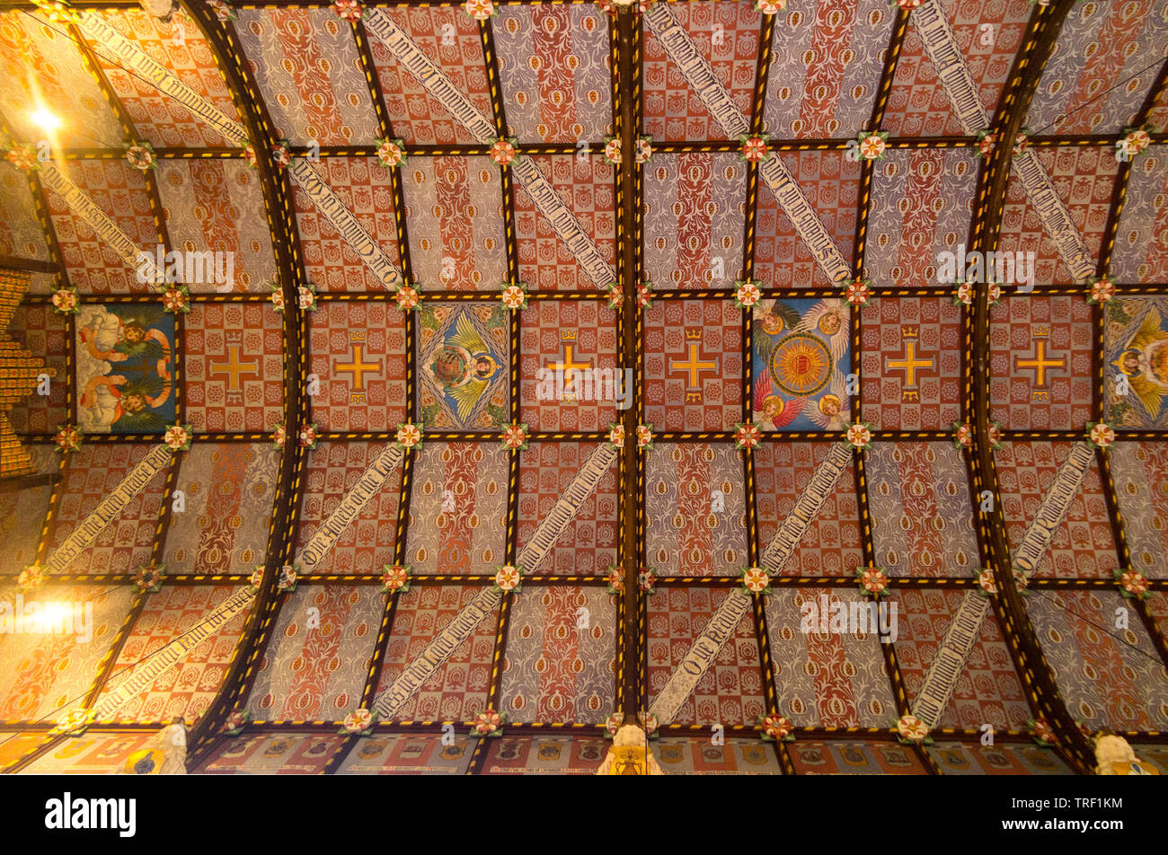 Decorated ceiling / roof of St Nicholas-in-Castro chapel. Carisbrooke Castle on the Isle of Wight. UK. (99) Stock Photo