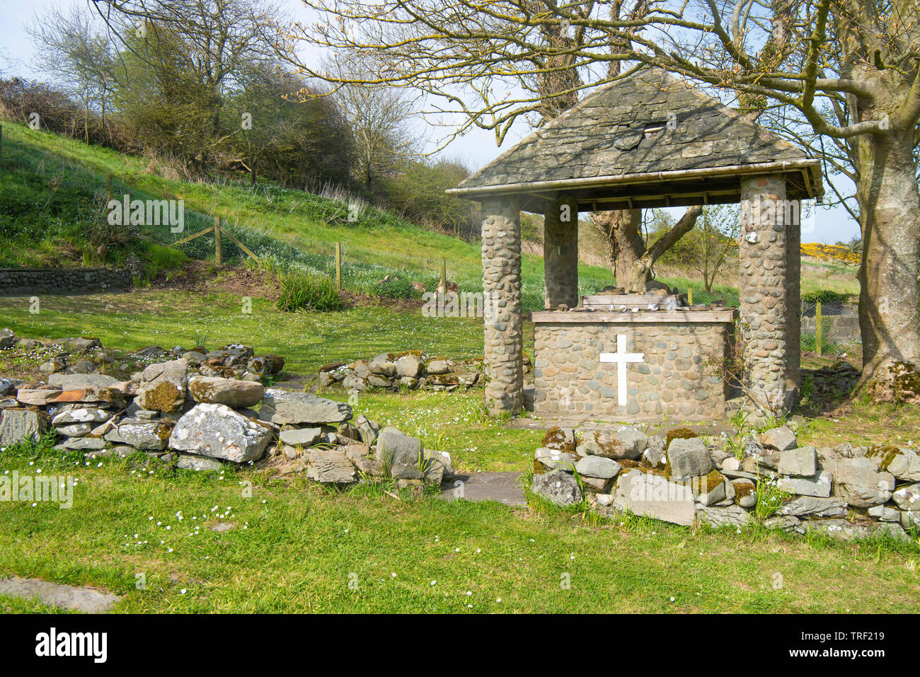 Outdoor altar at the Roman Catholic shrine 'Temple Cooey' at the Ards Peninsula, County Down, Northern Ireland, United Kingdom, UK Stock Photo
