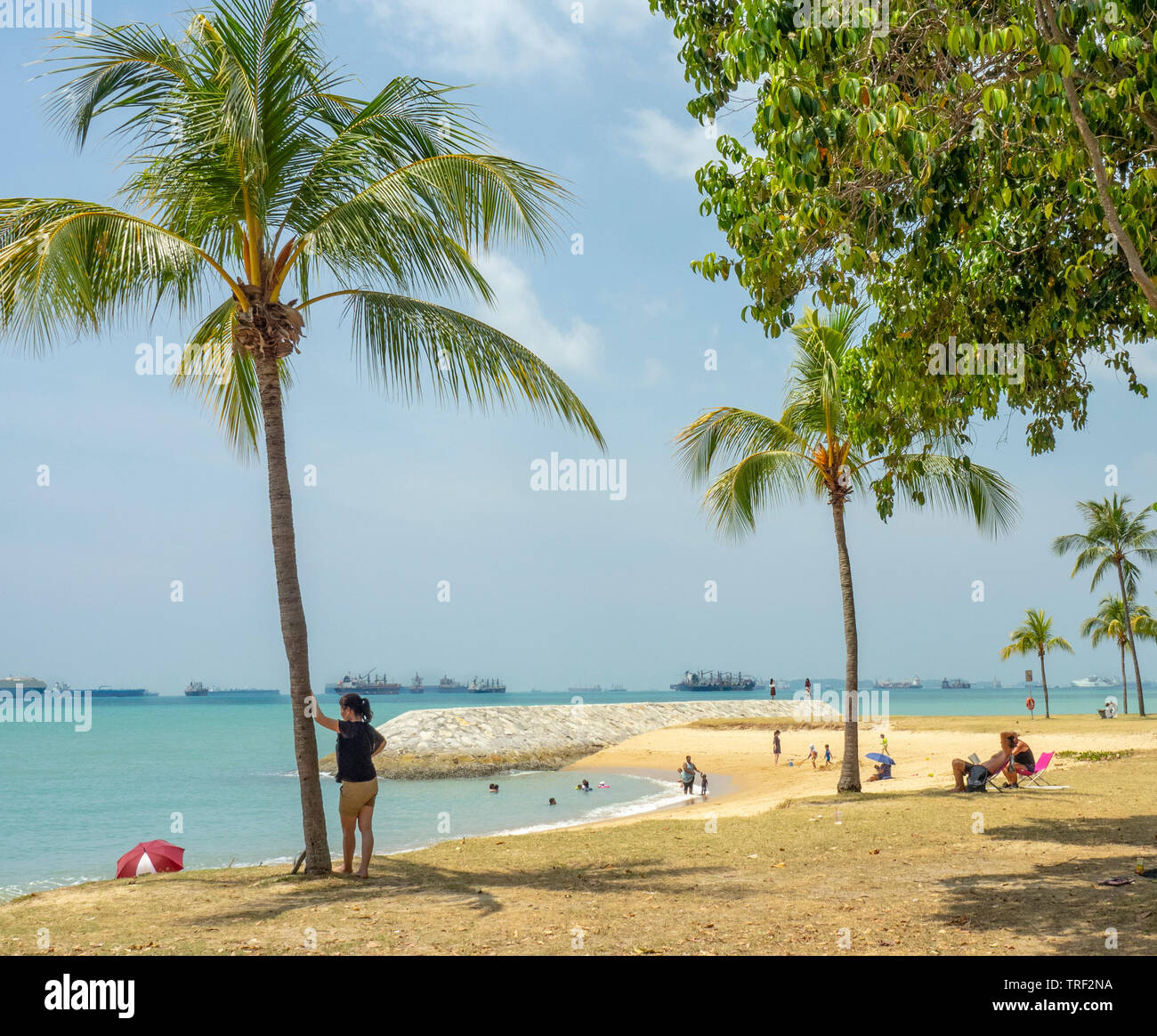 People playing and going to the beach at East Coast Park Singapore on a sunny day. Stock Photo