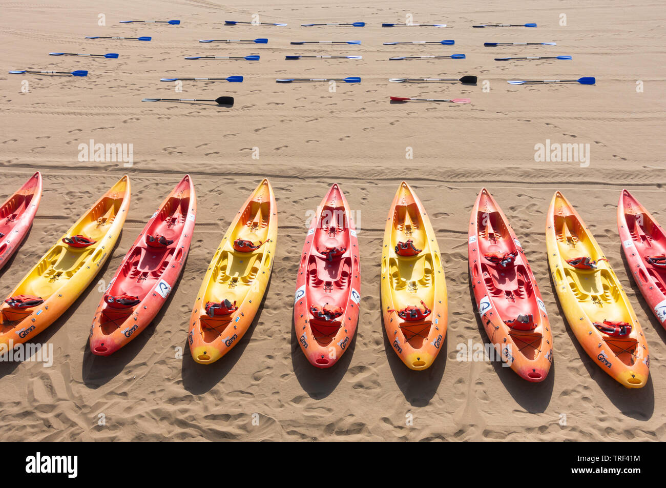 Canoes and oars on beach Stock Photo Alamy