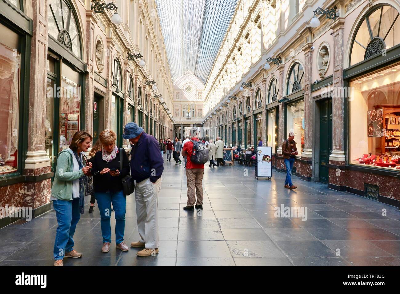 Brussels, Belgium - May 2019: St Hubert royal galleries shopping mall. Stock Photo