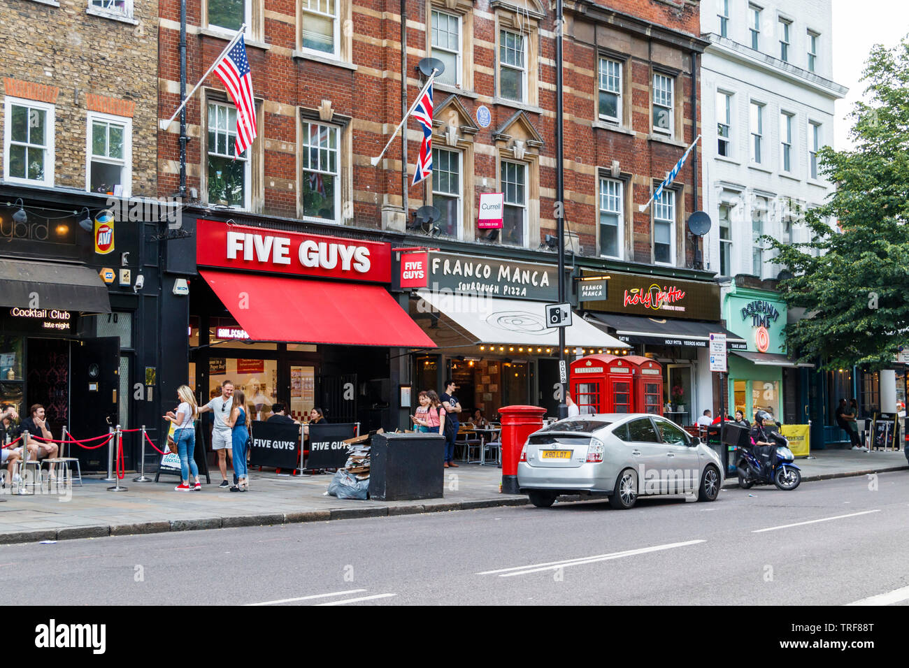 Five Guys burger bar and other restaurants on Upper Street, Islington