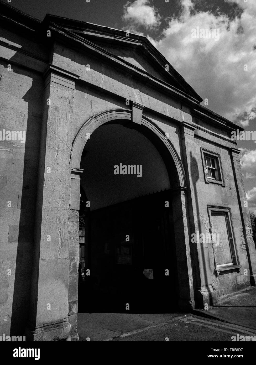 Black and White Landscape, Gatehouse of Cemetery Junction, Reading, Berkshire, England, UK, GB. Stock Photo